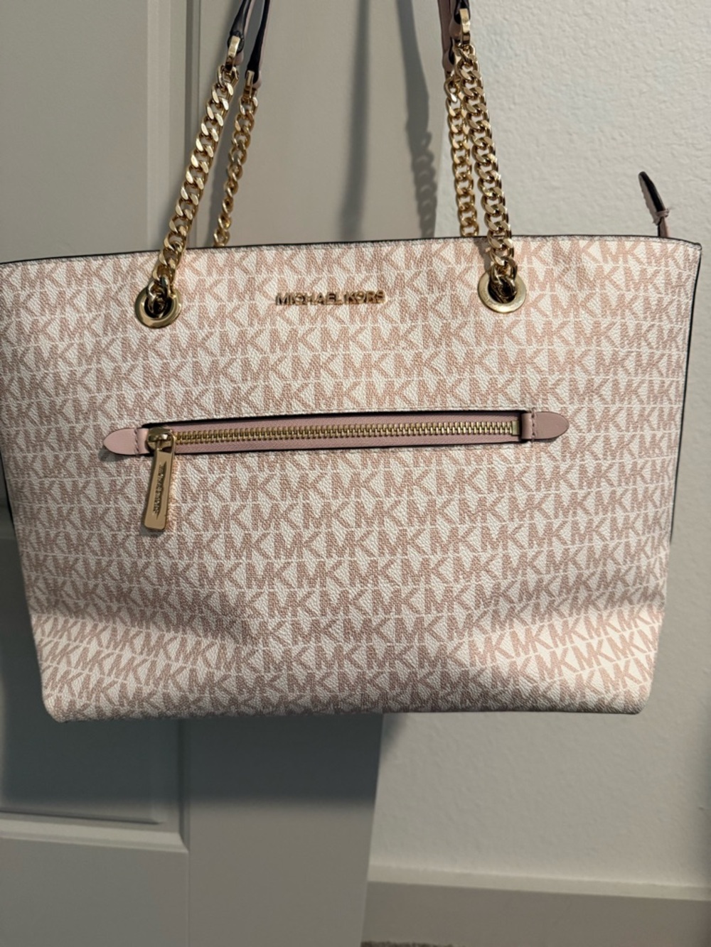 Michael Kors Blush Pink Logo Tote with Gold Chain Straps